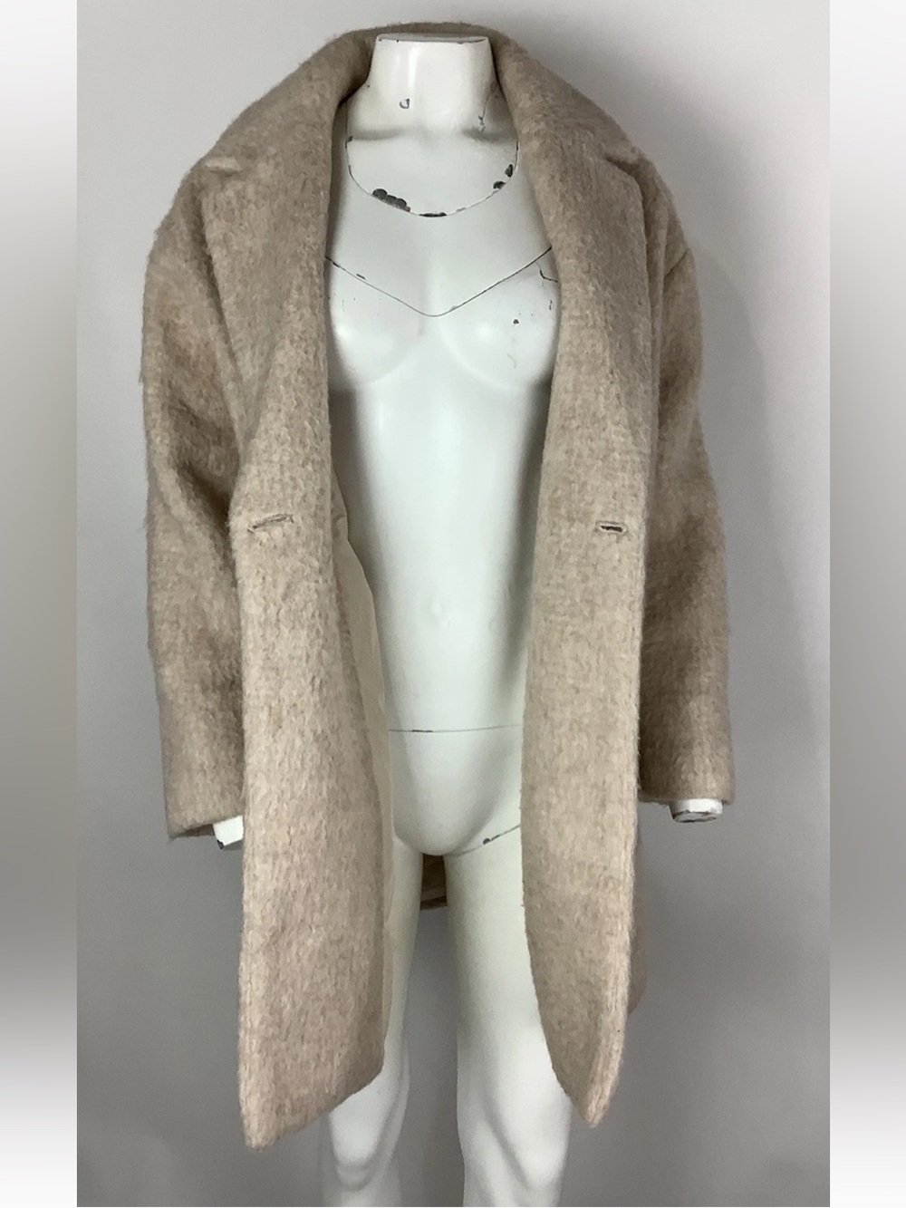 Zara TRF Collection Sz S Fuzzy Double Button Heavy Trench Coat Dust Pink - Picture 4 of 5